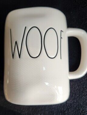 Large Coffee Mug Rae Dunn Ceramic White MugPet Dog Black WOOF Lettering